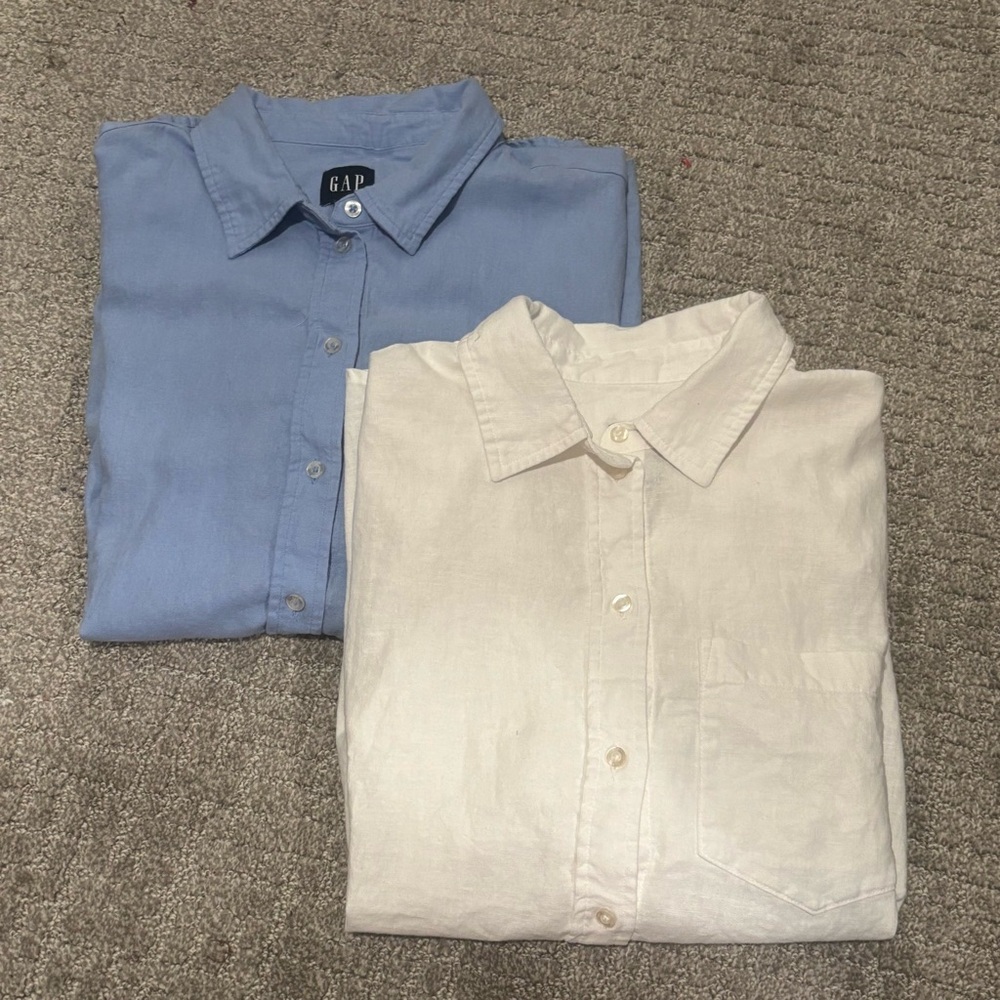 GAP | Set of 2 | Blue and White Linen Blend Button-Down Shirts | Size XS and S